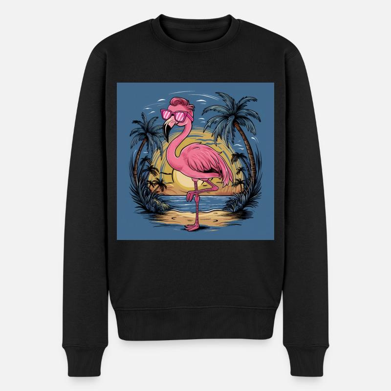 Flamingo Pink Animal Lustiges Sommer - Männer Premium Bio Pullover - Schwarz
