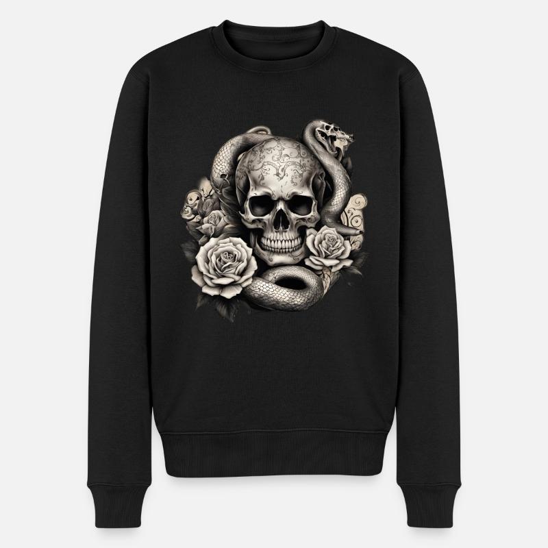 Totenschädel Tod Vintage Rocker - Männer Premium Bio Pullover - Schwarz