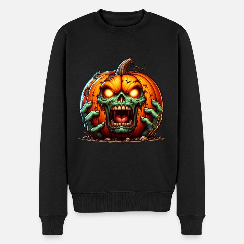 Halloween Citrouille Zombie Effrayant - Pull Premium bio Homme - noir