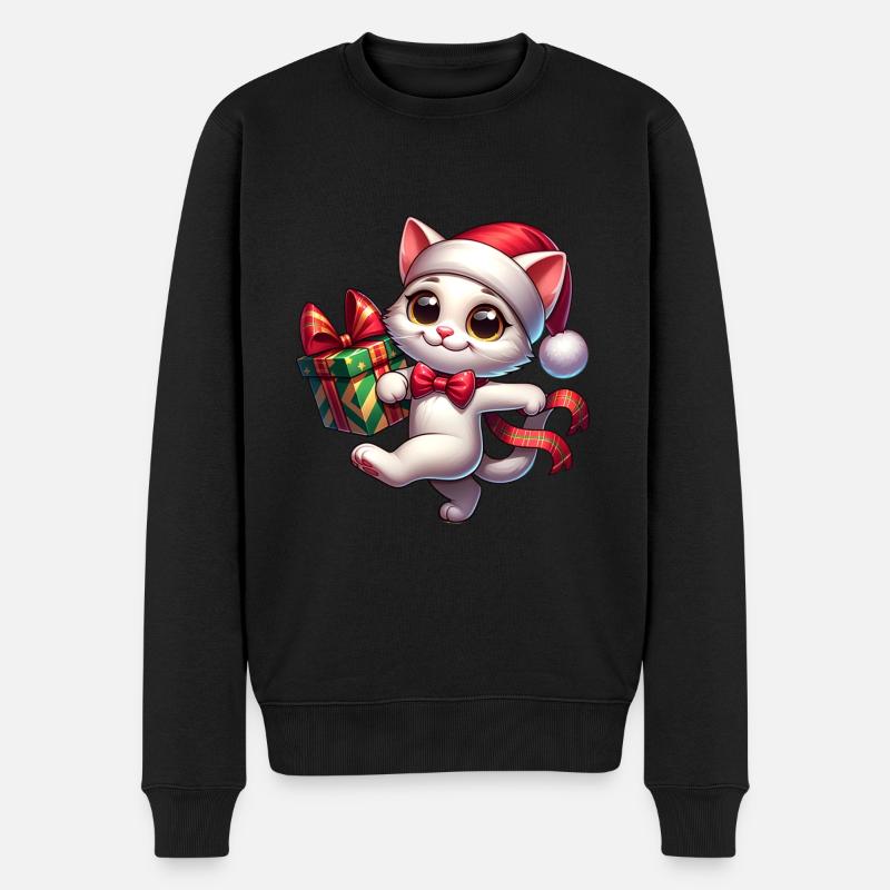 Chat de Noël 2024 Noël - Pull Premium bio Homme - noir