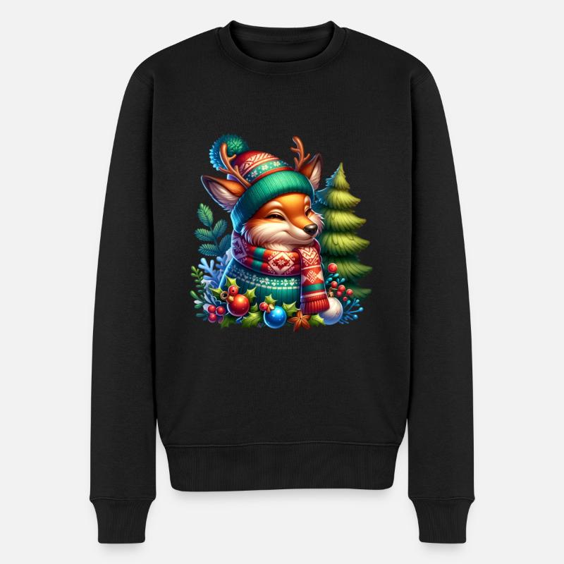 Fuchs Rentier Weihnachten - Männer Premium Bio Pullover - Schwarz