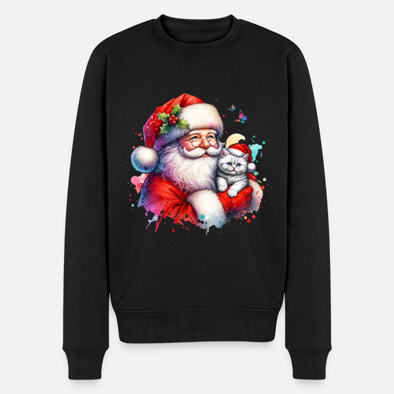 Père Noël avec chat mignon - Pull Premium bio Homme - noir
