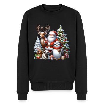 Santa Pinguin Schneemann Xmas Lustige Weihnachten - Männer Premium Bio Pullover - Schwarz - Vorne - Nico (187cm)