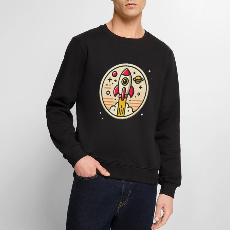 Fusée rétro perdue dans l’espace Graphique Pull Premium bio Homme