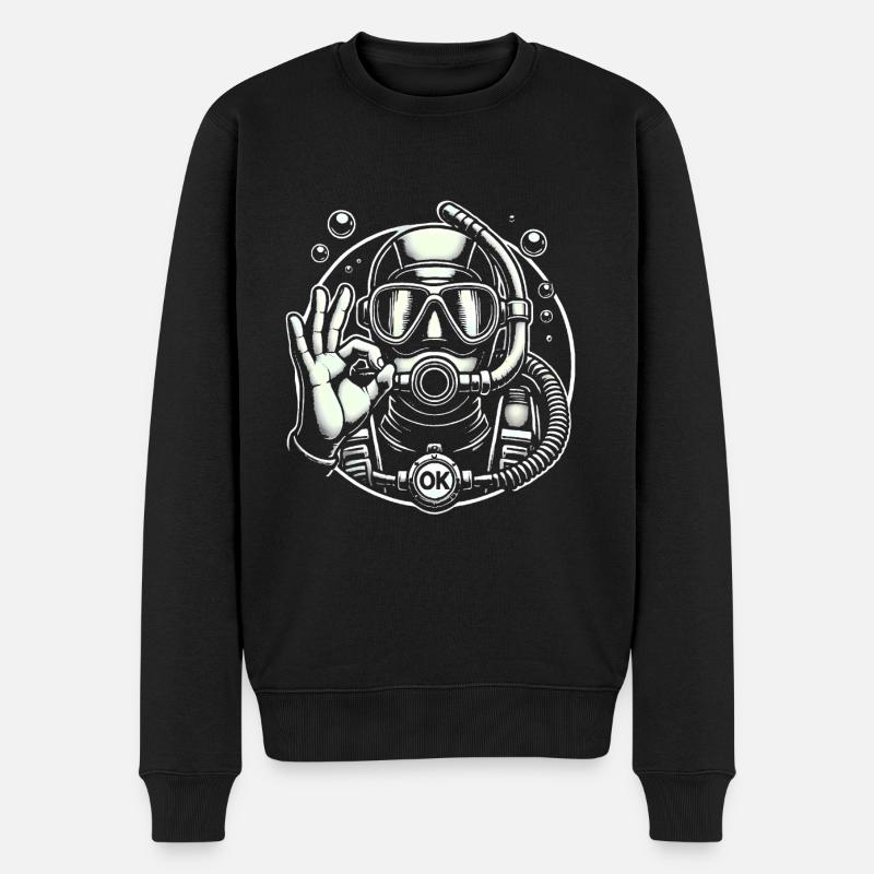 Scuba Diver mit OK Geste Grafik - Männer Premium Bio Pullover - Schwarz