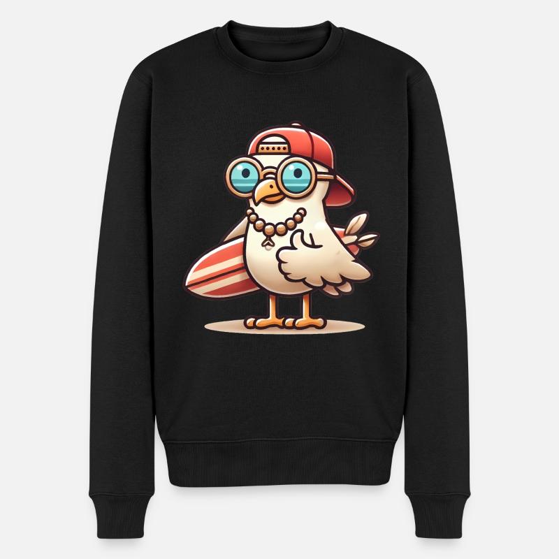 Coole Strandmöwe mit Surfbrett - Männer Premium Bio Pullover - Schwarz