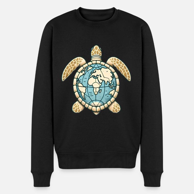 Erde Schildkröte Globus Illustration - Männer Premium Bio Pullover - Schwarz