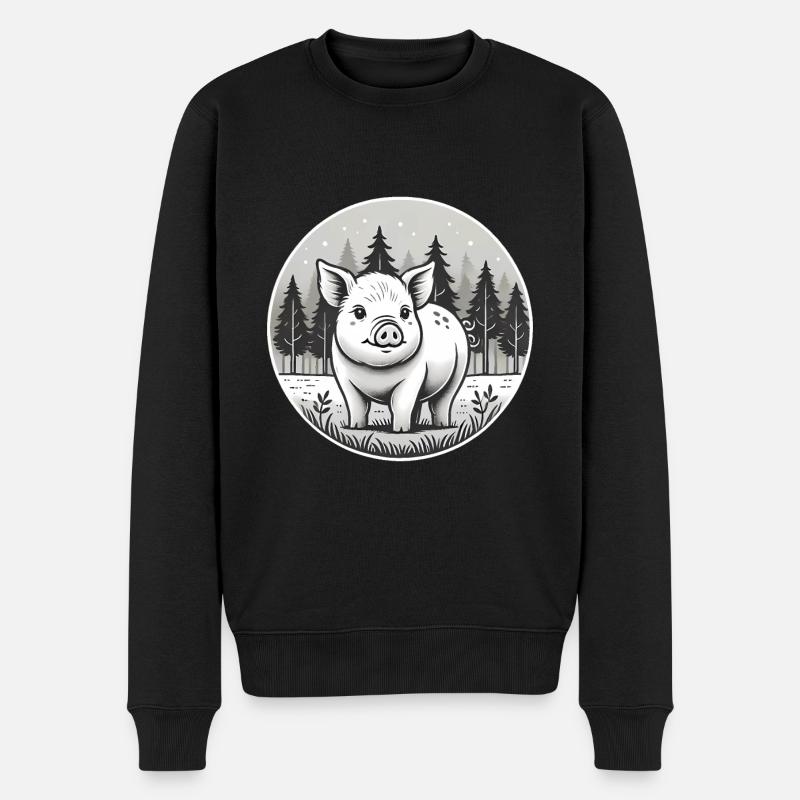 Rustikale Schwein-Illustration im Wald - Männer Premium Bio Pullover - Schwarz