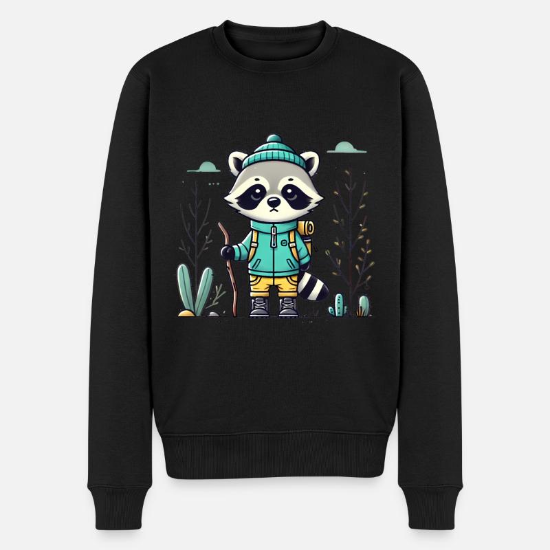 Abenteuerlustiger Waschbär im Wanderoutfit - Männer Premium Bio Pullover - Schwarz