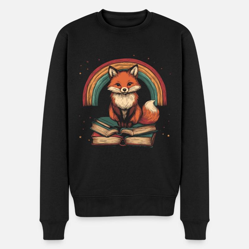Süßer Fuchs mit Bücher - Männer Premium Bio Pullover - Schwarz