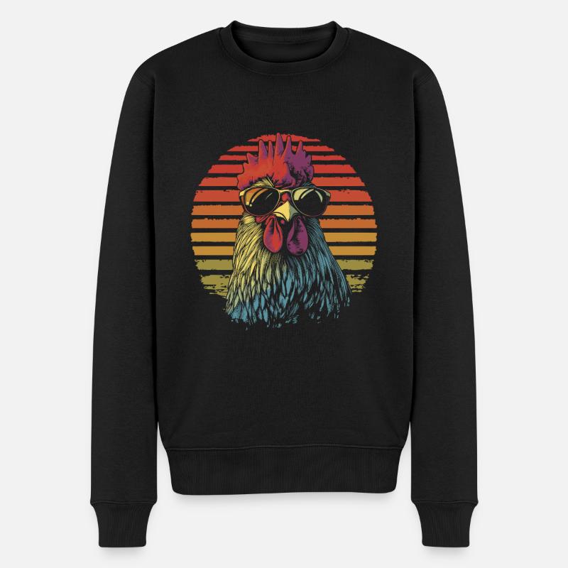 Huhn mit Sonnenbrille vintage - Männer Premium Bio Pullover - Schwarz