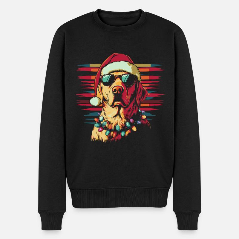 Labrador mit Weihnachtsmütze und Lichterkette - Männer Premium Bio Pullover - Schwarz