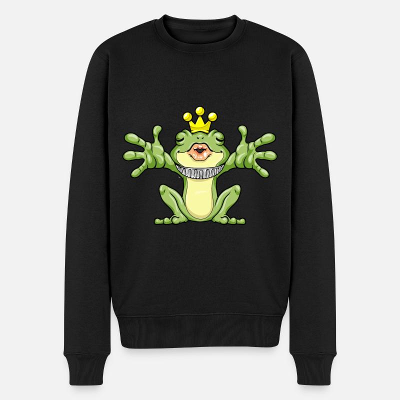 Frosch als Froschkönig mit Krone - Männer Premium Bio Pullover - Schwarz