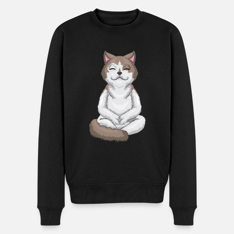 Chat faisant du yoga croisé - Pull Premium bio Homme - noir