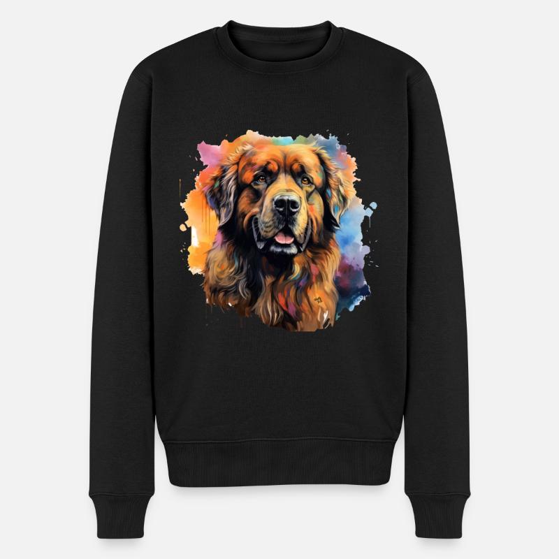 Leonberger Watercolor buntes Hundeportrait - Männer Premium Bio Pullover - Schwarz