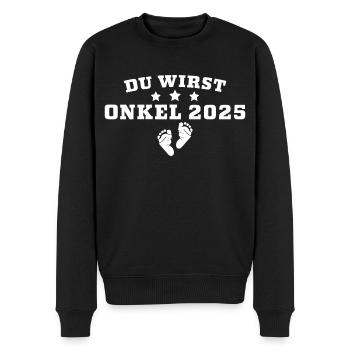Du wirst Onkel 2025 Schwangerschaft ankündigen - Männer Premium Bio Pullover - Schwarz - Vorne - Nico (187cm)