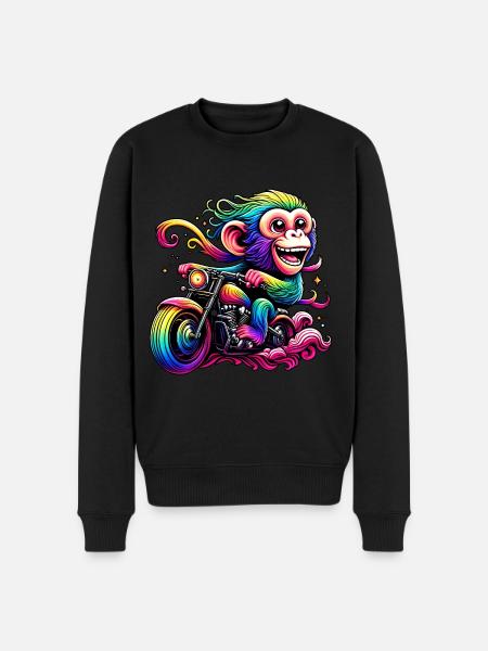 Regenbogenaffe am Regenbogensteuer - Männer Premium Bio Pullover - Schwarz