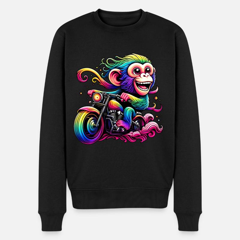 Regenbogenaffe am Regenbogensteuer - Männer Premium Bio Pullover - Schwarz