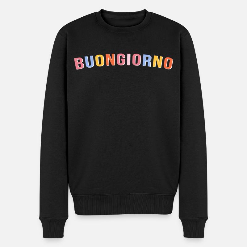 Buntes Guten-Morgen-Design mit verspielten Buchstaben - Männer Premium Bio Pullover - Schwarz