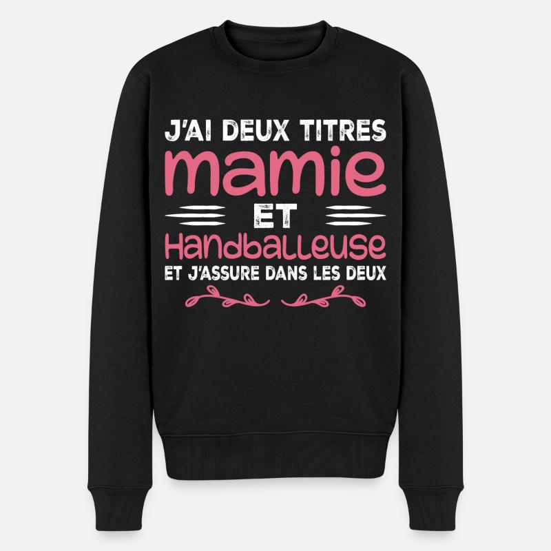 Deux titres mamie handballeuse,handball,grand-mère - Pull Premium bio Homme - noir