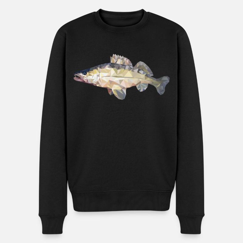 Zander Fisch Polygon - Männer Premium Bio Pullover - Schwarz