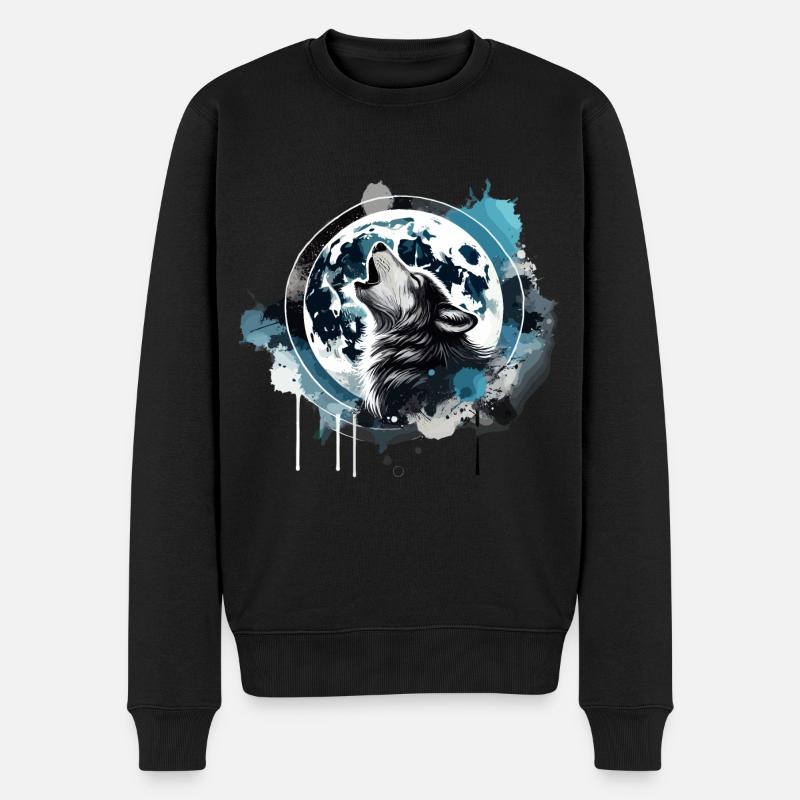 Heulender Wolf - Männer Premium Bio Pullover - Schwarz