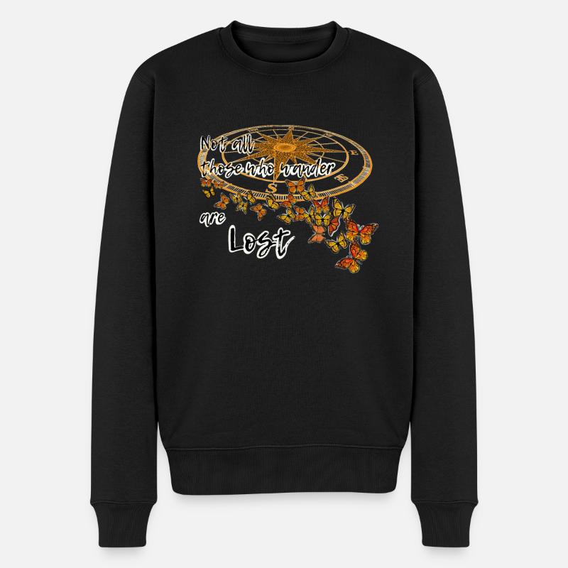 Wanderung Schmetterlinge - Monarchfalter - Kompass - Männer Premium Bio Pullover - Schwarz