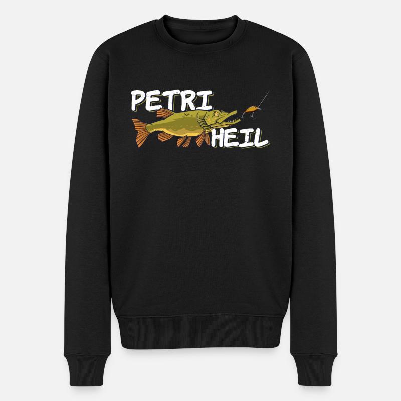 Petri Heil Anglergruß - Kinder Angeln Hecht - Männer Premium Bio Pullover - Schwarz