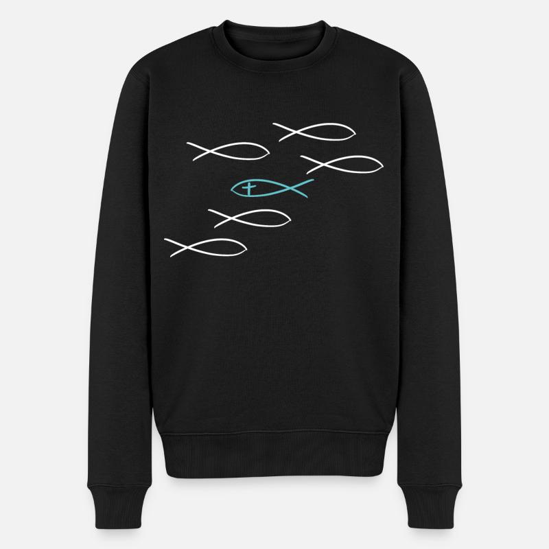 Christ Symbol Fisch Glaube Gott christlich Jesus - Männer Premium Bio Pullover - Schwarz