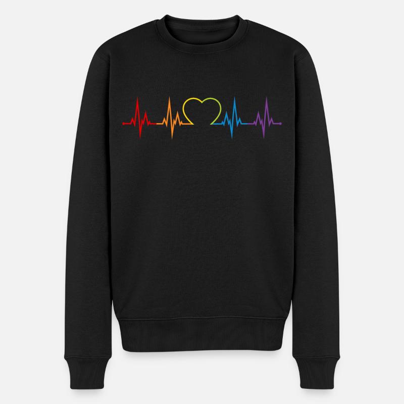 Herzschlag Regenbogen Herz LGBT Liebe bunt CSD - Männer Premium Bio Pullover - Schwarz