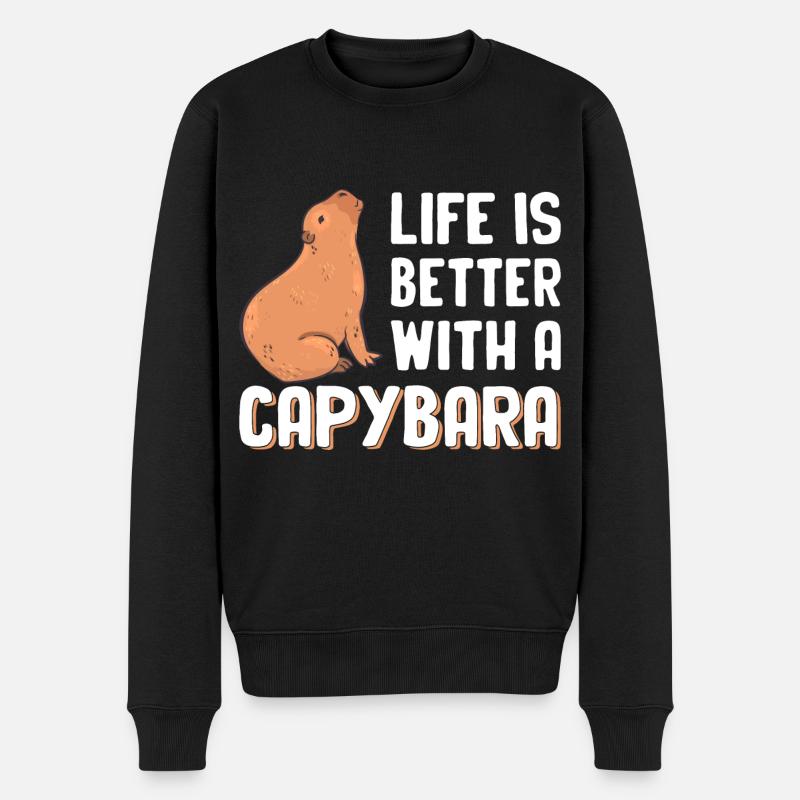 Capybara - Männer Premium Bio Pullover - Schwarz