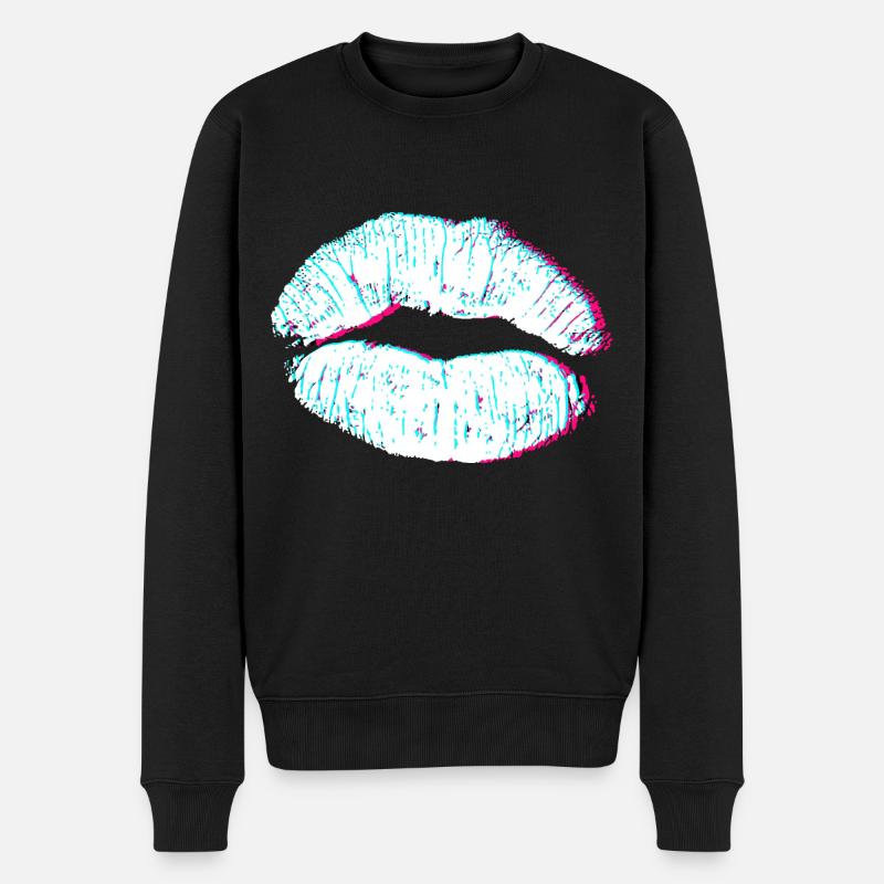 Lippen 3D Kuss - Männer Premium Bio Pullover - Schwarz