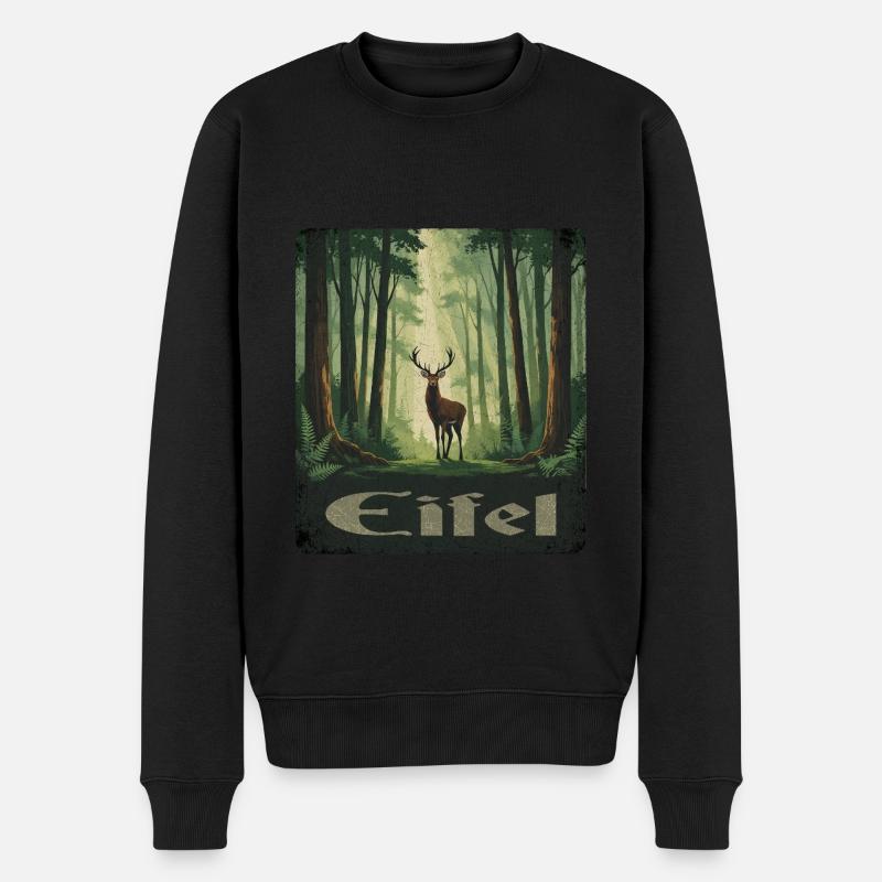 Eifel mit Hirsch - Männer Premium Bio Pullover - Schwarz