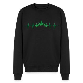420 Weed Lover Heartbeat Line mit Cannabisblatt - Männer Premium Bio Pullover - Schwarz - Vorne - Nico (187cm)