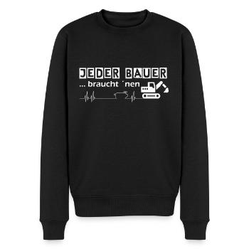 Jeder Bauer ... braucht 'nen Bagger - Männer Premium Bio Pullover - Schwarz - Vorne - Nico (187cm)