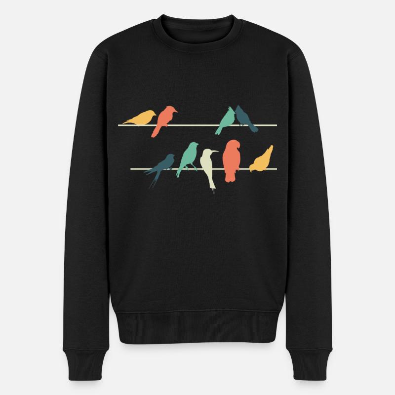 Bunte Vögel auf Drähten sitzend Niedlich Vogel - Männer Premium Bio Pullover - Schwarz