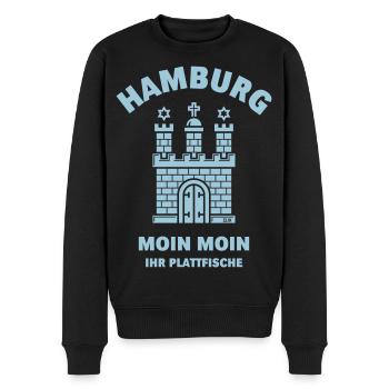Hamburg – Moin Moin Ihr Plattfische Plattdeutsch S - Männer Premium Bio Pullover - Schwarz - Vorne - Nico (187cm)