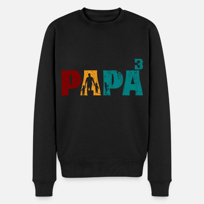 Papa Vater von 3 Kinder Kindern Dreifacher - Männer Premium Bio Pullover - Schwarz