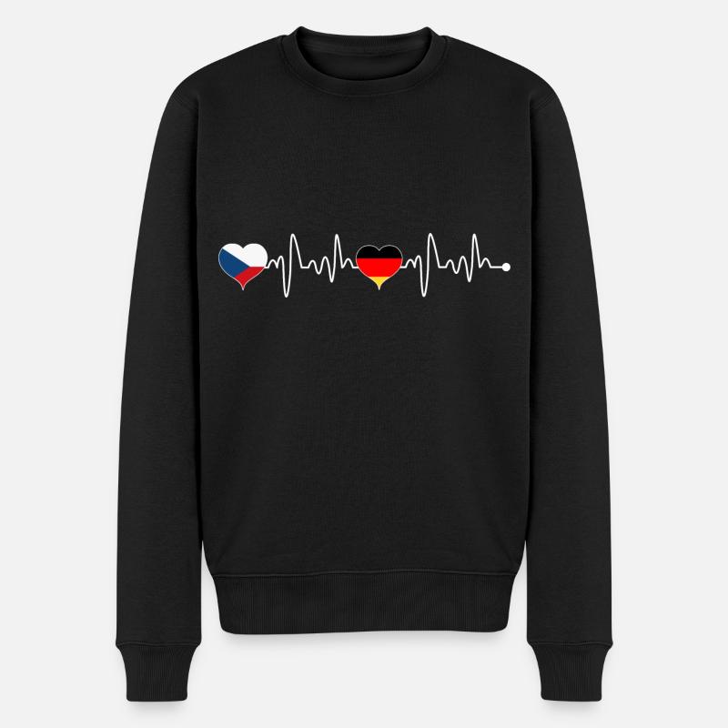 Tschechien Deutschland Flagge Herzschlag - Männer Premium Bio Pullover - Schwarz