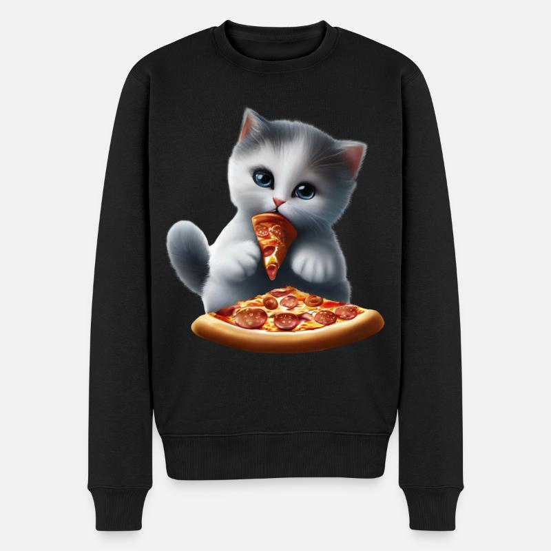 Le chat mange une pizza - Pull Premium bio Homme - noir