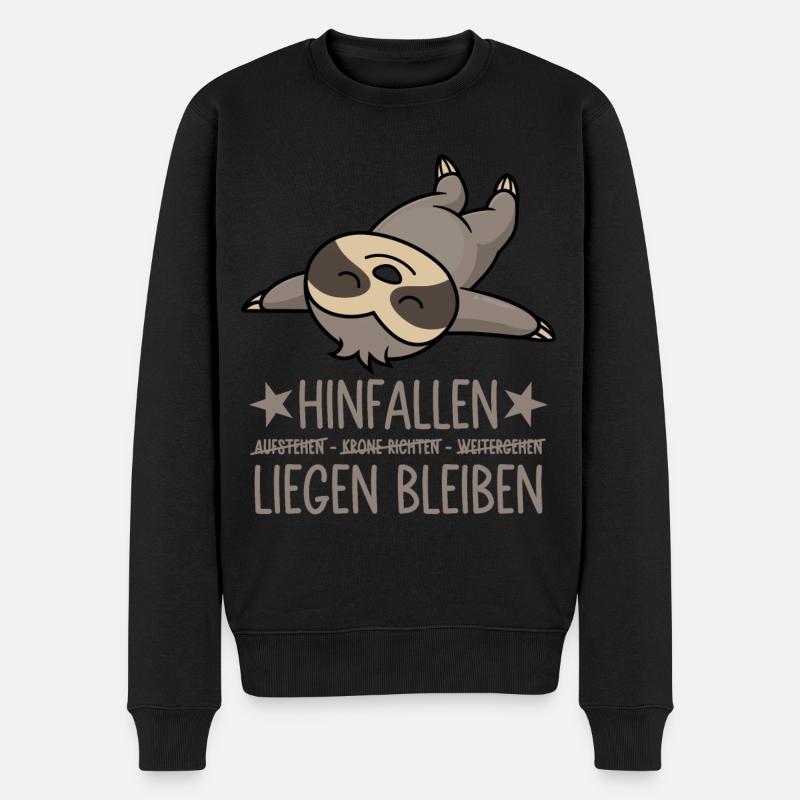Hinfallen liegen bleiben - Lustiges Faultier - Männer Premium Bio Pullover - Schwarz
