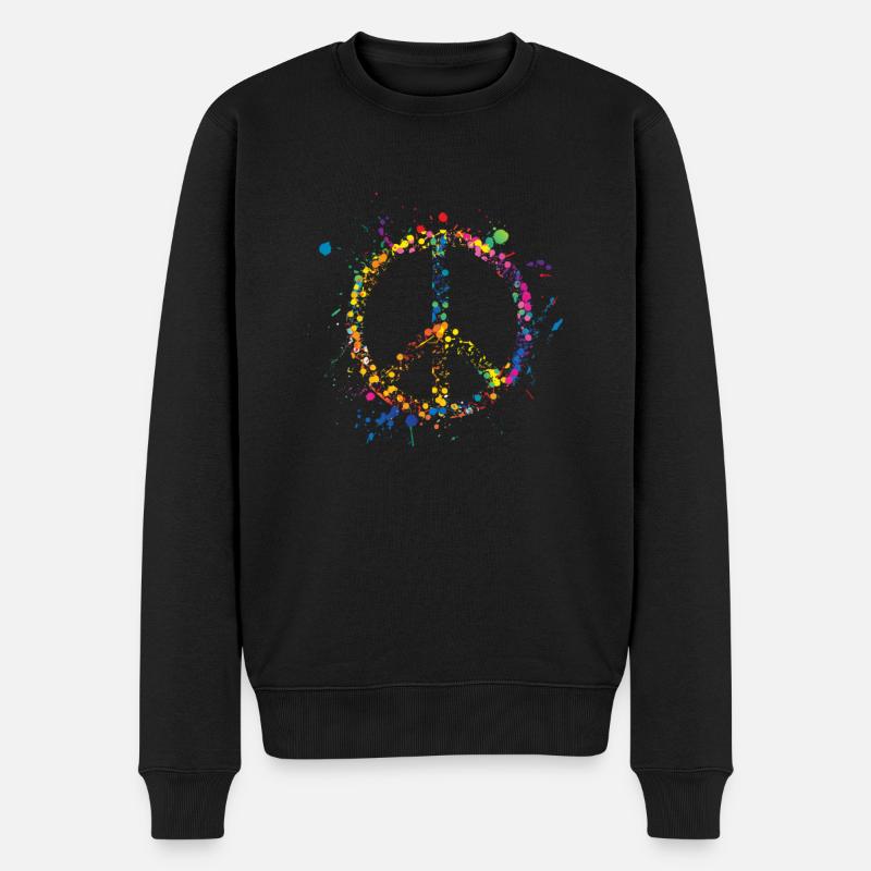 Frieden! Friedenszeichen Farbtintenfleck - Männer Premium Bio Pullover - Schwarz