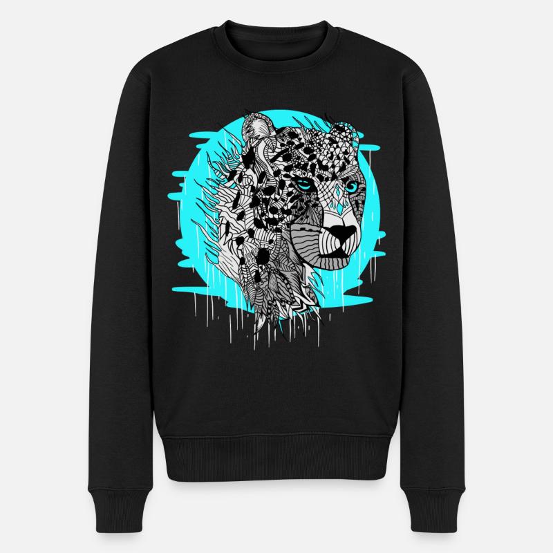 Leopard Retro Mandala - Männer Premium Bio Pullover - Schwarz