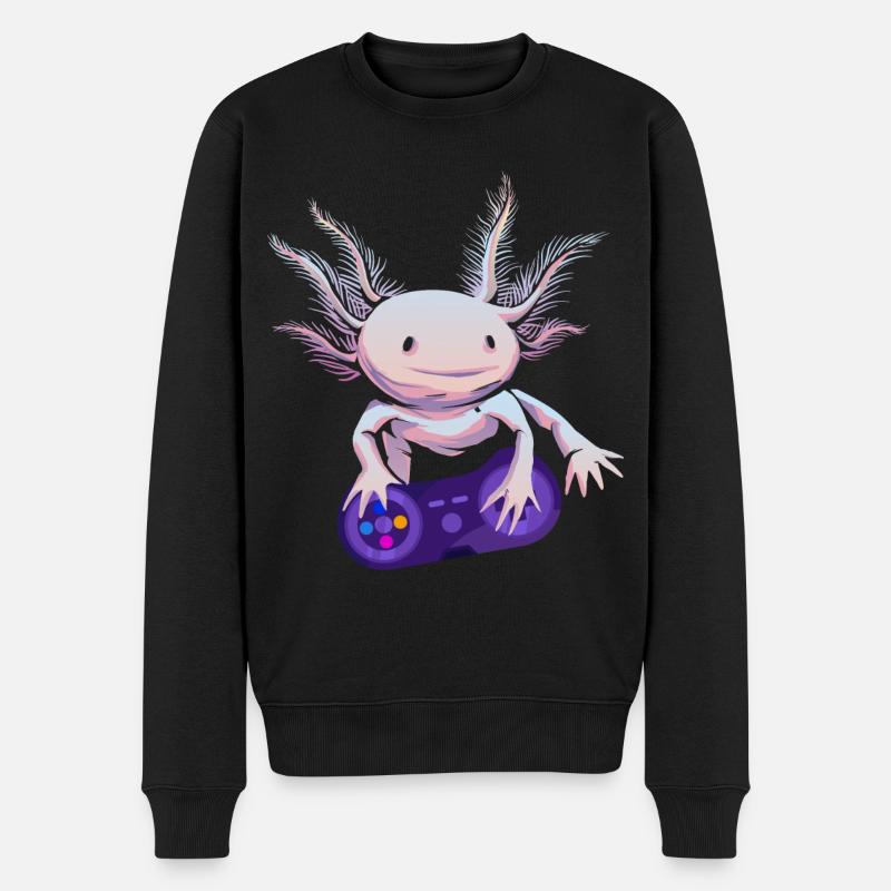 Gamer Axolotl Zocker Gaming - Männer Premium Bio Pullover - Schwarz