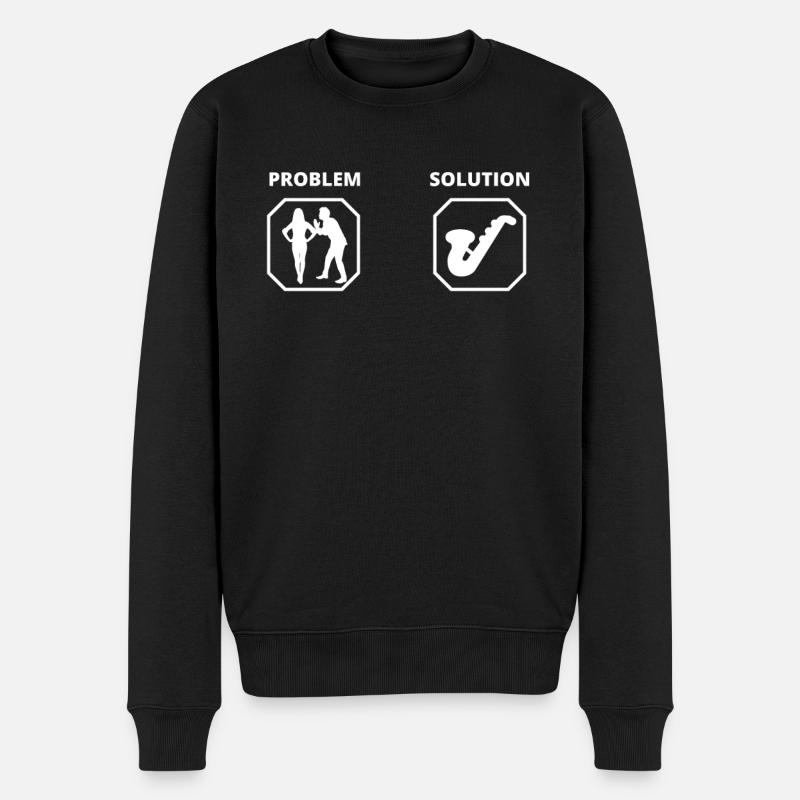 PROBLEM SOLUTION SAXOPHON - Männer Premium Bio Pullover - Schwarz