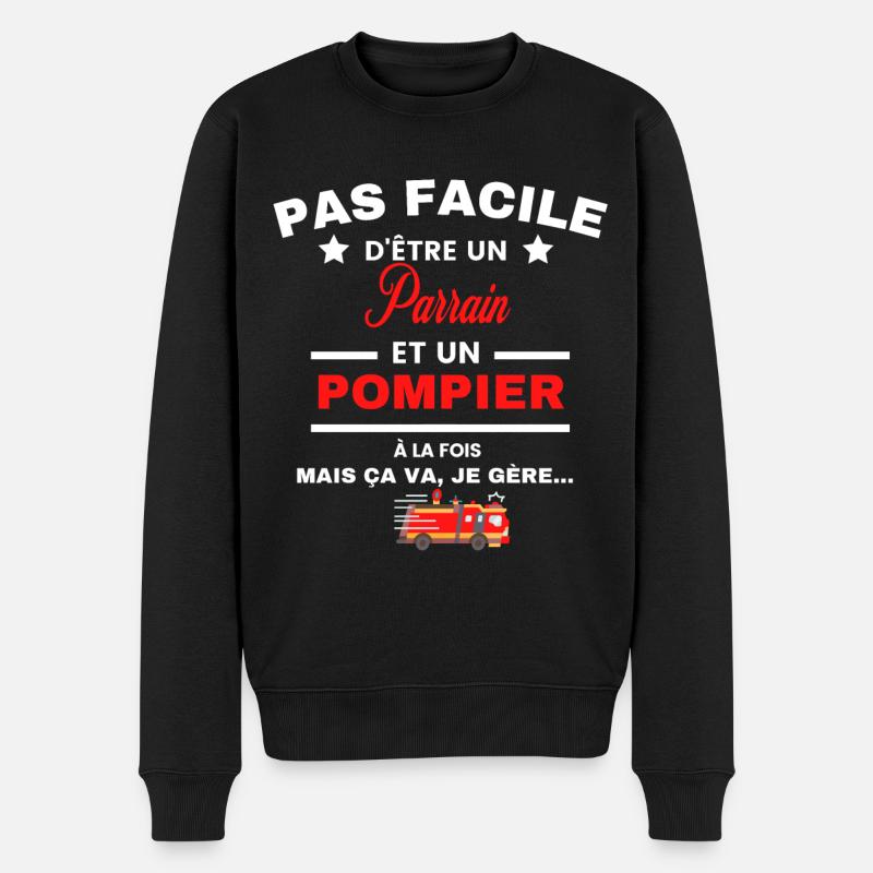 pas facile d'être POMPIER et Parrain - Pull Premium bio Homme - noir
