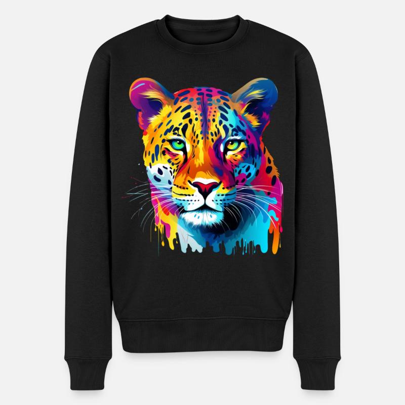 Bunter Leopard Farbspritzer Farbkleckse - Männer Premium Bio Pullover - Schwarz