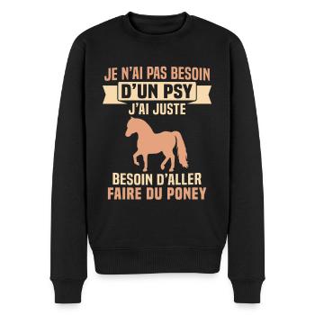 cadeau cheval poney besoin d'aller faire du poney - Pull Premium bio Homme - noir - Devant - Nico (187cm)