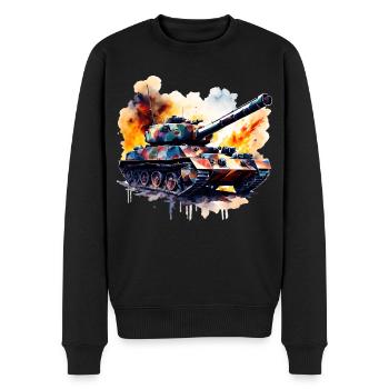 Militär Panzer in Wasserfarben Aquarell ein Panzer - Männer Premium Bio Pullover - Schwarz - Vorne - Nico (187cm)