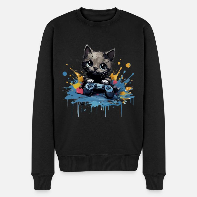 Niedliches Katzen-Gaming-Design - Männer Premium Bio Pullover - Schwarz